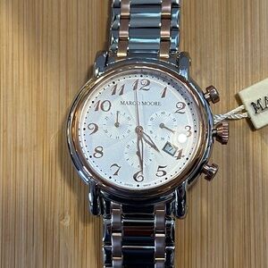 Marco Moore Watch With 44mm White Chronograph Face with 2 Tone Bracelet